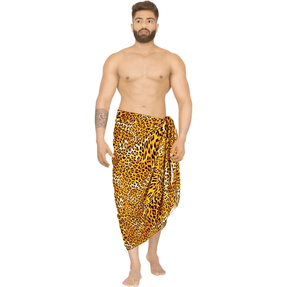 HAPPY BAY Men's Regular Swimwear Sarong Long Pareo Beach Wrap One Size Orange, Animal Skin Summer Vacation Aloha
