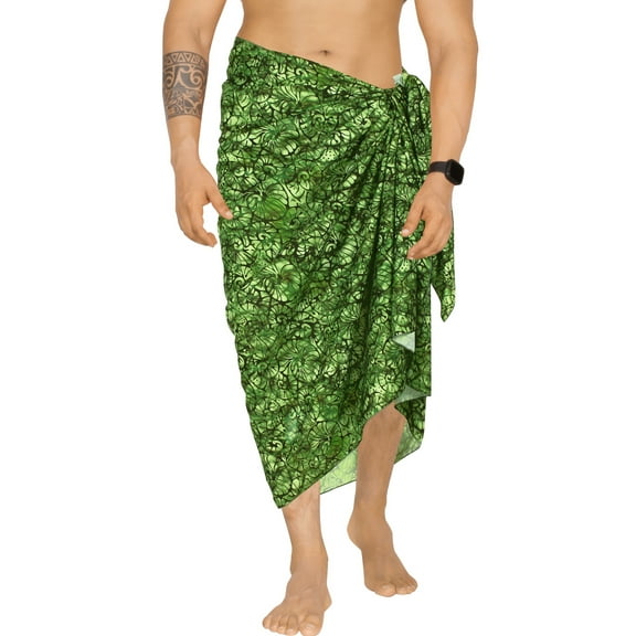 HAPPY BAY Men's Regular Swimwear Sarong Long Pareo Beach Wrap One Size Shamrock, Allover Summer Vacation Aloha