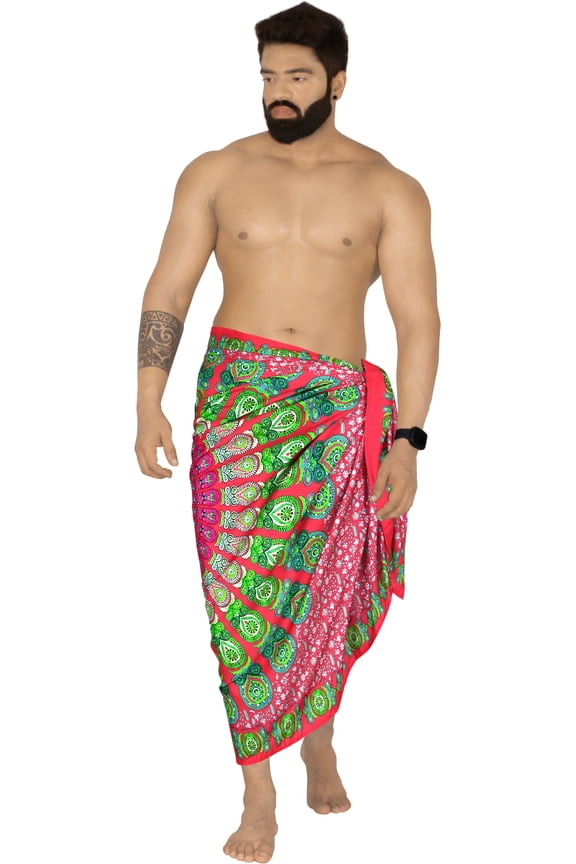 Men's Standard Casual Sarong Long Pareo Beach Wrap One Size Pink-R652 Summer Vacation Party