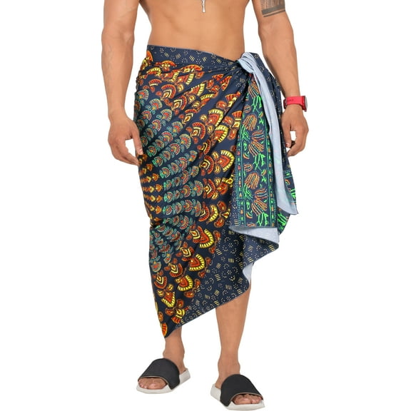 HAPPY BAY Men's Standard Casual Sarong Long Pareo Beach Wrap One Size Prussian, Mandala Summer Vacation Aloha