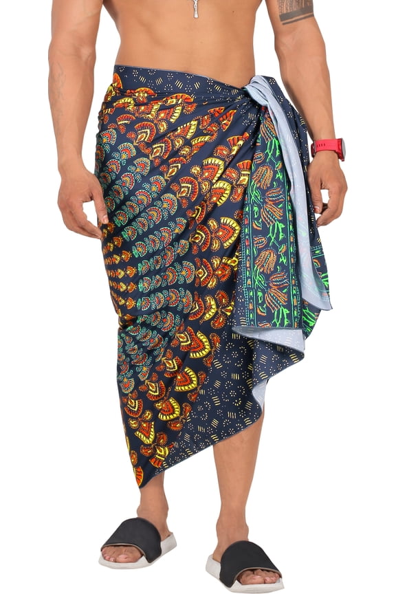 Men's Standard Casual Sarong Long Pareo Beach Wrap One Size Prussian, Mandala Summer Vacation Aloha
