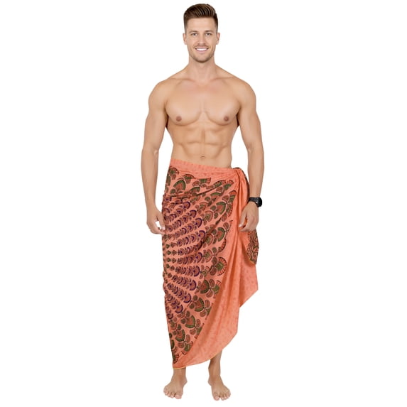 HAPPY BAY Men's Standard Casual Sarong Long Pareo Beach Wrap One Size Red-M402 Summer Vacation Party