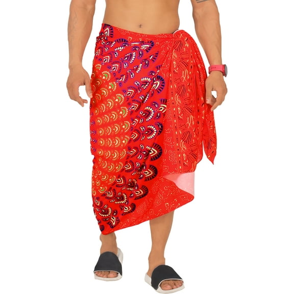 HAPPY BAY Men's Standard Casual Sarong Long Pareo Beach Wrap One Size Ruby, Mandala Summer Vacation Party
