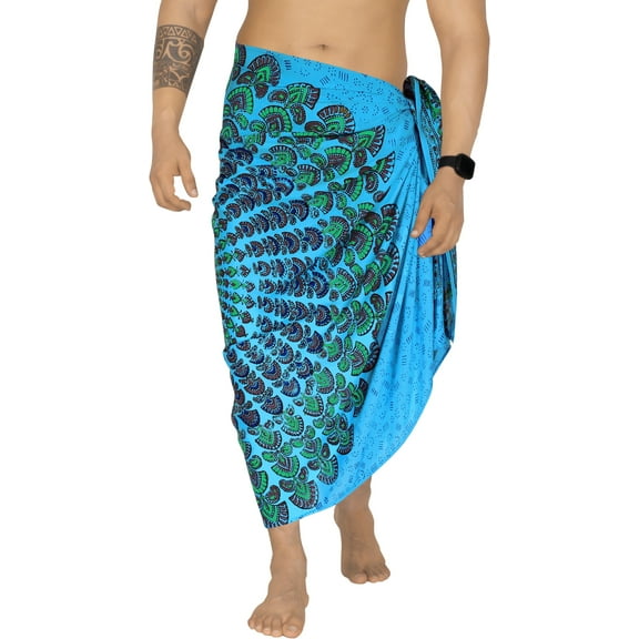 HAPPY BAY Men's Standard Casual Sarong Long Pareo Beach Wrap One Size Teal Blue-M399 Summer Vacation Aloha
