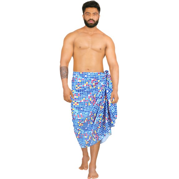 HAPPY BAY Men's Standard Swimsuits Sarong Pareo Beach Wrap One Size Arctic, Checks Summer Vacation Aloha