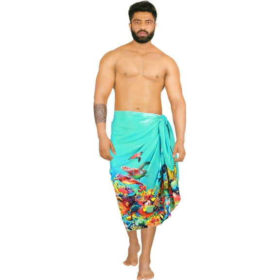 HAPPY BAY Men's Standard Swimsuits Sarong Pareo Beach Wrap One Size Cyan, Aquarium Summer Vacation Party