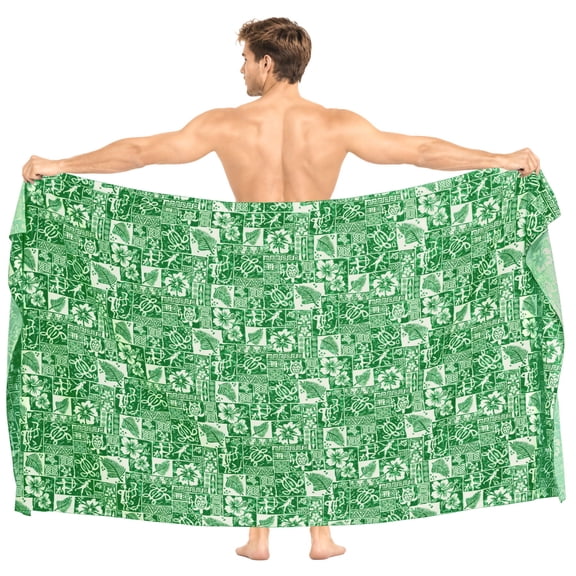 HAPPY BAY Men's Standard Swimsuits Sarong Pareo Beach Wrap One Size Fern, Hawaiian Collage Summer Vacation Aloha