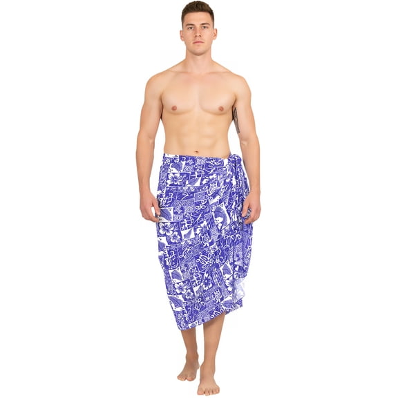 HAPPY BAY Men's Standard Swimsuits Sarong Pareo Beach Wrap One Size Royal, Hawaiian Collage Summer Vacation Party