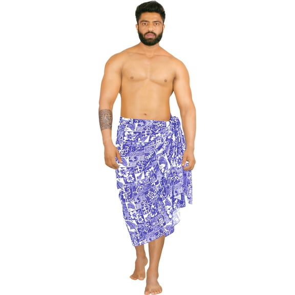 HAPPY BAY Men's Standard Swimsuits Sarong Pareo Beach Wrap One Size Royal, Hawaiian Collage Summer Vacation Party