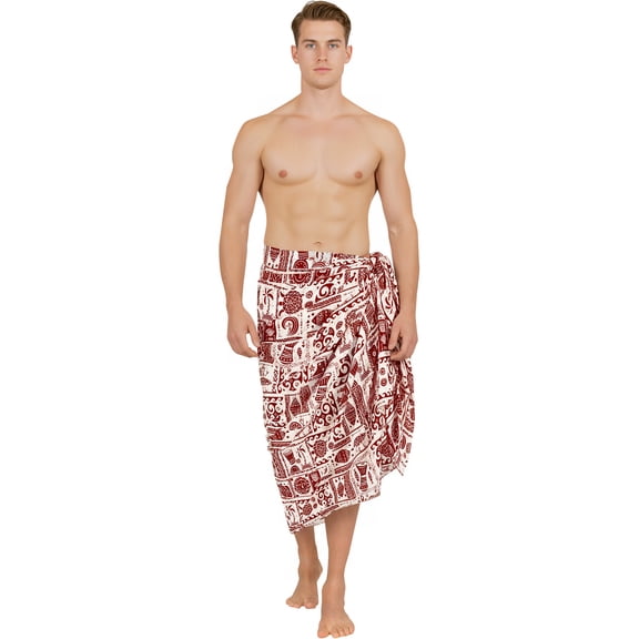 HAPPY BAY Men's Standard Swimsuits Sarong Pareo Beach Wrap One size Maroon, Multi Summer Vacation Aloha