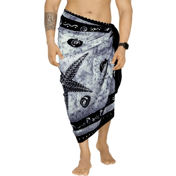 HAPPY BAY Men's Standard Vacation Dashiki Sarong Full Pareo Beach Wrap One Size Denim, Star Summer Vacation Party