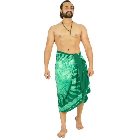 HAPPY BAY Men's Standard Vacation Dashiki Sarong Full Pareo Beach Wrap One Size Shamrock, Leaves Summer Vacation Aloha