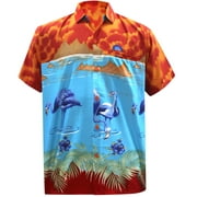 HAPPY BAY Men's Holiday Tropical Party Aloha Shirts Short Sleeve Button Down Beach Hawaiian Shirt for Men XS Orange, Island View