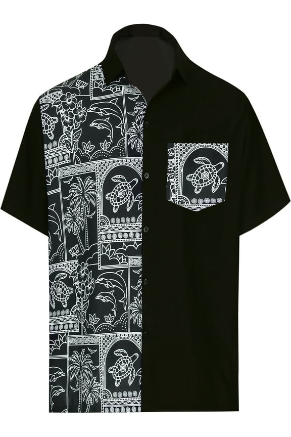 Men's Summer Button Down Shirt Aloha Short Sleeve Stylish Tops Vacation Cruise Holiday Hawaiian Shirt For Mens L Solid, Black