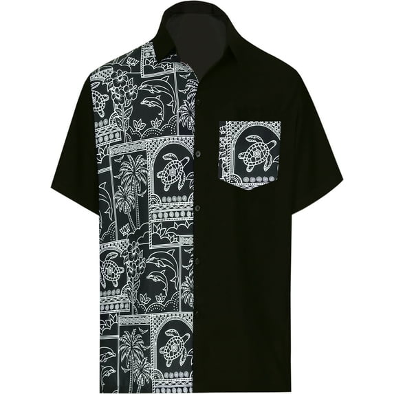 HAPPY BAY Men's Summer Button Down Shirt Aloha Short Sleeve Stylish Tops Vacation Cruise Holiday Hawaiian Shirt For Mens M Solid, Black