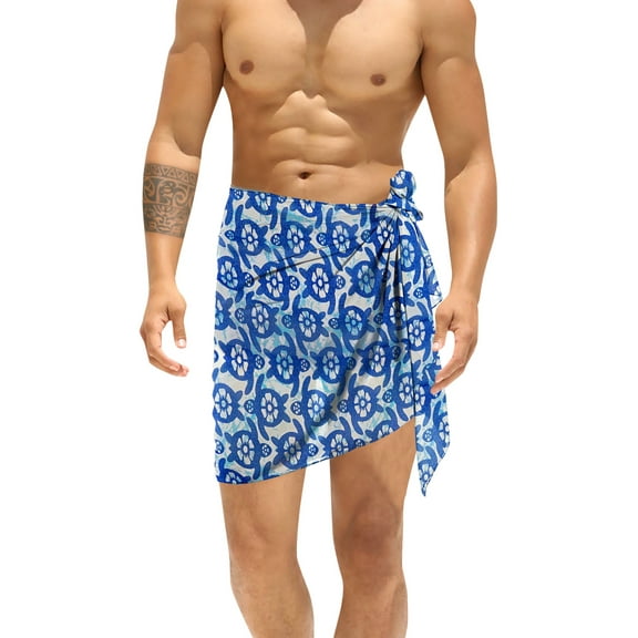 HAPPY BAY Men's Summer Cover Up Hawaiian Swim Trunk Swimwear for Men Vacation Beach Holidays Beachwear Pareo One Size Allover Turtles, Blue