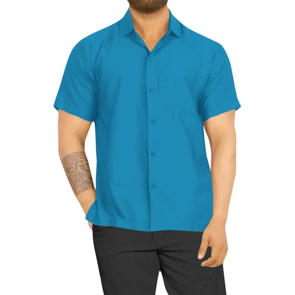 HAPPY BAY Men's Summer Solid Shirts Casual Short Sleeve Button Down Shirts Hawaiian Shirt for Men S Turquoise, Plain