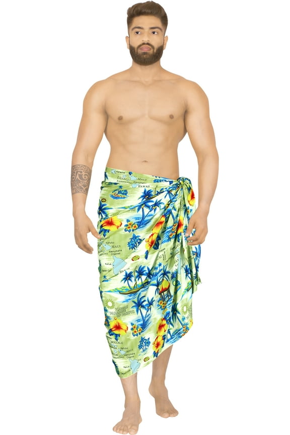 Men's Swim Trunk Bathing Suit Sarong Pareo Beach Wrap One Size Beige, Floral Hibiscus Palm Tree Summer Vacation Party