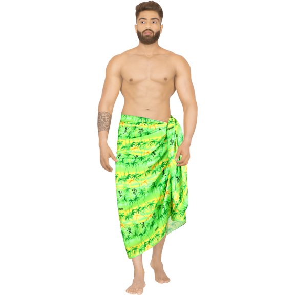 HAPPY BAY Men's Swim Trunk Bathing Suit Sarong Pareo Beach Wrap One Size Shamrock Green_S676 Summer Vacation Aloha