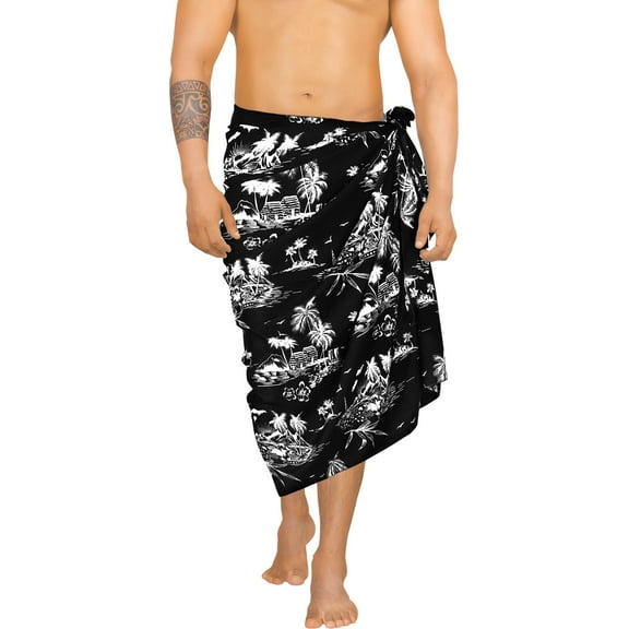 HAPPY BAY Men's Swim Trunk Swimsuits Sarong Pareo Beach Wrap One Size Black-B710 Summer Vacation Party