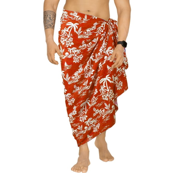 HAPPY BAY Men's Swim Trunk Swimsuits Sarong Pareo Wrap One Size Berry, Floral Summer Vacation Aloha