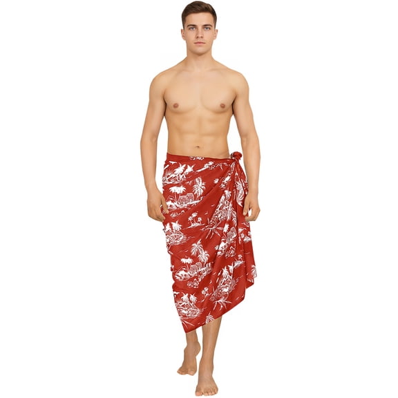 HAPPY BAY Men's Swim Trunk Swimsuits Sarong Pareo Wrap One Size Crimson, Beach Summer Vacation Party