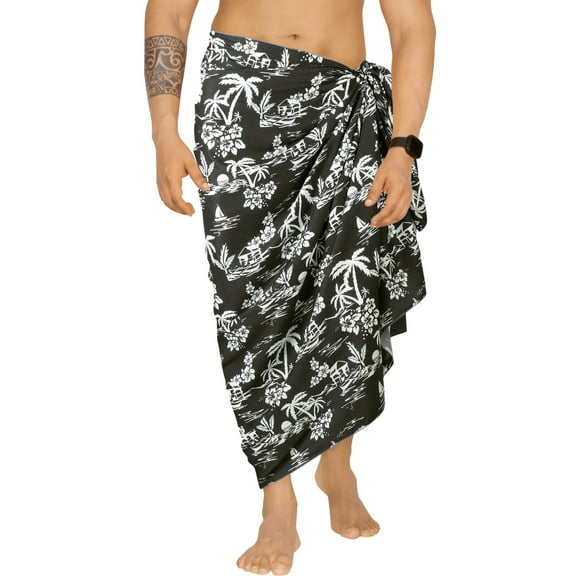 HAPPY BAY Men's Swim Trunk Swimsuits Sarong Pareo Wrap One Size Sable, Palm Tree Summer Vacation Aloha