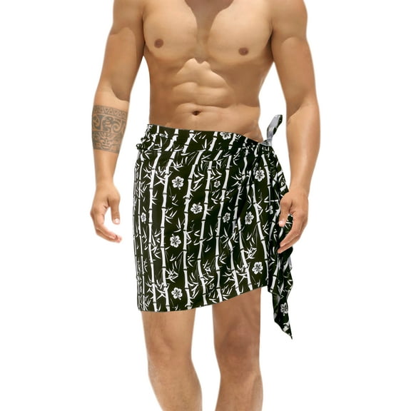 HAPPY BAY Men's Swimwear Beach Summer Pareo Short Sarong One Size Coal, Leaves Vacation Holiday Aloha