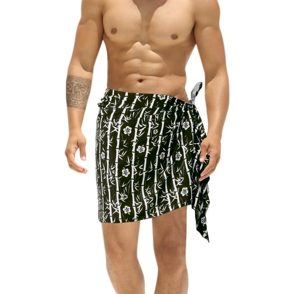 HAPPY BAY Men's Swimwear Beach Summer Pareo Short Sarong One Size Coal, Leaves Vacation Holiday Aloha