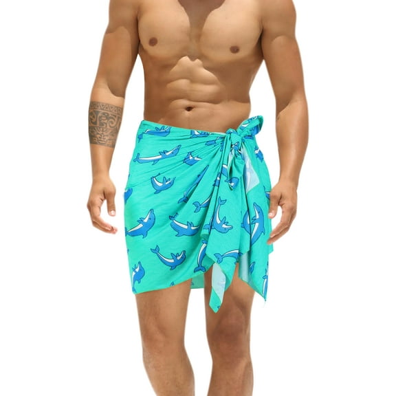 HAPPY BAY Men's Swimwear Beach Summer Pareo Short Sarong One Size Cyan, Dolphin Vacation Holiday Party