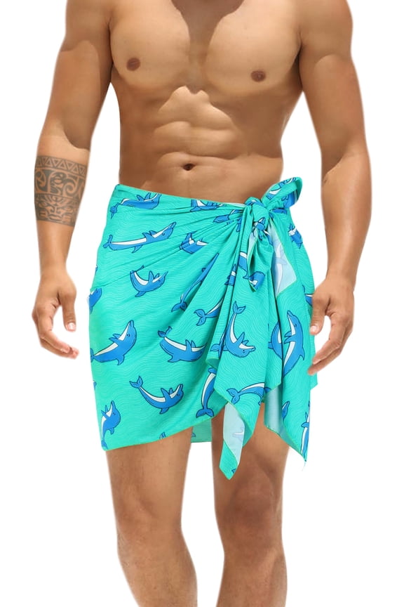 Men's Swimwear Beach Summer Pareo Short Sarong One Size Cyan, Dolphin Vacation Holiday Party