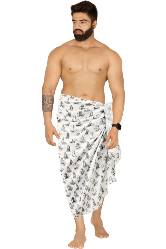 Men's Swimwear Cover Up Samoan Beachwear Summer Long Wrap Casual Vacation Lava Lava for Men Sarongs Cover-Up One Size Black Boat