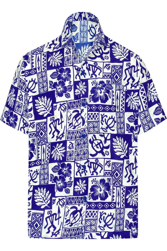 Men's Tropical Hawaiian Front Pocket Kloth Shirt 6XL Royal Blue_AA403 Summer Vacation Party Beach Holiday