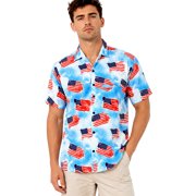 HAPPY BAY Mens Hawaiian Shirts Short Sleeve Button Down Shirt Mens 4th of July Patriotic Shirts Casual Vacation Summer Party Shirts for Men Funny L US Flag, Blue