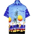 thumbnail image 1 of HAPPY BAY Mens Hawaiian Shirts Short Sleeve Button Down Shirt Men's Casual Shirts Vacation Tropical Beach Summer Party Shirts for Men Funny XXL Pastel Blue, Palm Island View, 1 of 5