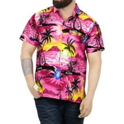 HAPPY BAY Mens Hawaiian Shirts Short Sleeve Button Down Shirt Men's Tropical Shirts Casual Vacation Summer Party Caribbean Shirts for Men Funny 6XL Palm Island View, Autumn Pink