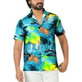 thumbnail image 1 of HAPPY BAY Mens Hawaiian Shirts Short Sleeve Button Down Shirt Men's Tropical Shirts Casual Vacation Summer Party Caribbean Shirts for Men Funny XL Island View, Autumn Turquoise, 1 of 6