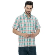 HAPPY BAY Plaid Mens Classic Short Sleeve Casual Poplin Shirts Button Down Flannel Shirt for Men XXL Checkered, Green Summer