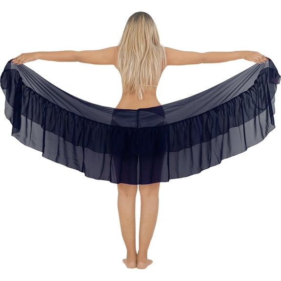 HAPPY BAY Sarong for Women Coverup Wrap Beach Chiffon Short Bathing Suit Wrap Tie Bikini Sheer Sarong Dress One Size Plain, Blue