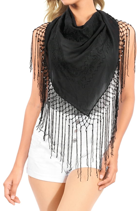 Summer Swim Cover up Sarong Swimsuit Coverups for Women Chiffon Short Beach Wraps Sheer Bottom Beachwear One Size Ebony, Embroidery