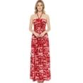 thumbnail image 1 of HAPPY BAY Women's A-Line Maxi Smocked Top Slit Dress Long Casual Strapless Tube Dresses for Women One Size Red, Tropical, 1 of 5