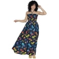 thumbnail image 1 of HAPPY BAY Women's A-Line Slit Maxi Dress Boho Smocked Top Evening Long Strapless Tube Dresses for Women L-XL Palm Tree, Blue, 1 of 5