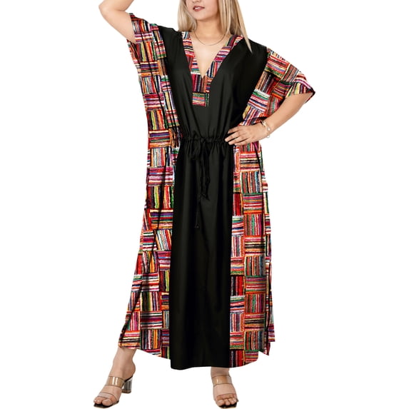 HAPPY BAY Women's African Beach Maxi Plus Size Caftan Casual Long Slit Dress Loungewear Dashiki Dresses for Women 2X-3X Checks, Black