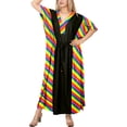 thumbnail image 1 of HAPPY BAY Women's African Beach Maxi Plus Size Caftan Casual Long Slit Dress Loungewear Dashiki Dresses for Women 2X-3X Stripes, Black, 1 of 5