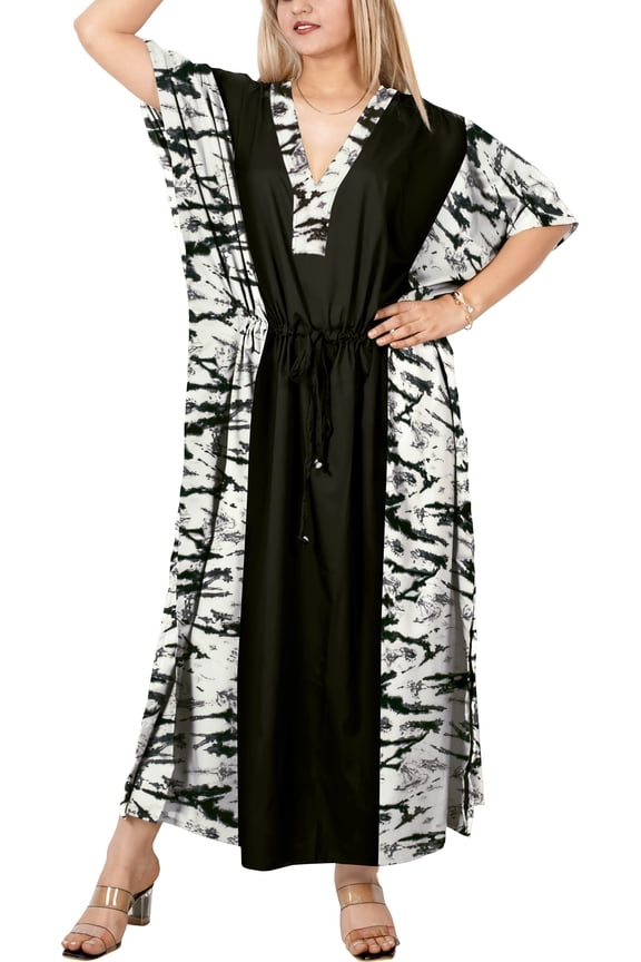 Women's African Beach Maxi Plus Size Caftan Casual Long Slit Dress Loungewear Dashiki Dresses for Women 2X-3X Tie Dye, Black
