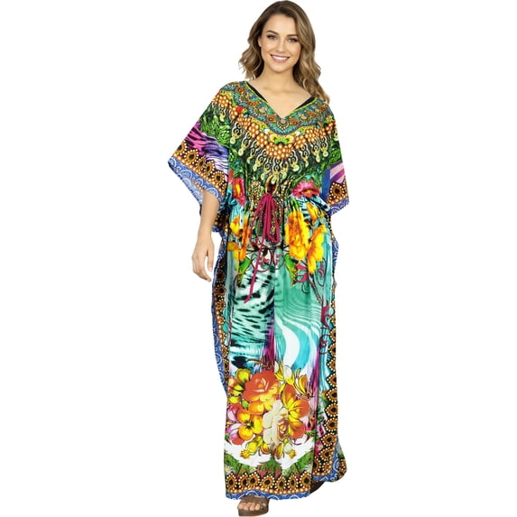 HAPPY BAY Women's African Beach Maxi Slit Dresses Caftan Loungewear Dashiki Print Casual Long Cover up Caftans for Women Plus One Size Corn, Floral