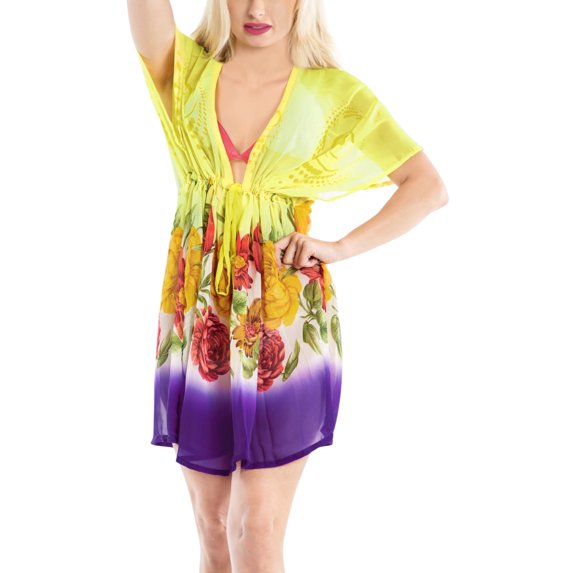 HAPPY BAY Women's Bathing Suit Cover-up Casual Dress XL-XXL Yellow, Floral