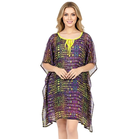 HAPPY BAY Women's Bathing Suit Swimwear Cover Ups Tunic Dress 12-16 Iris, Animal Skin