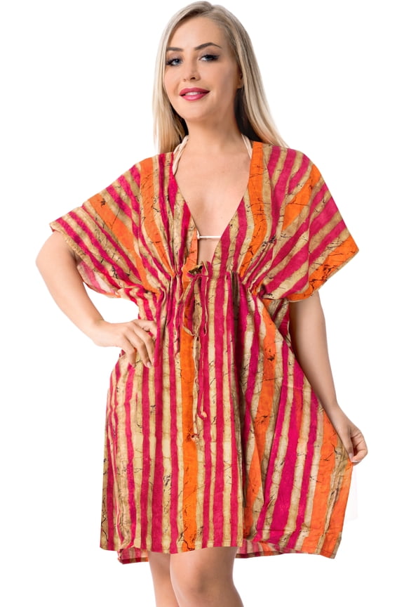 Women's Bathing Suit Swimwear Cover-up Mini Wrap Dresses XL-XXL Orange, Stripes
