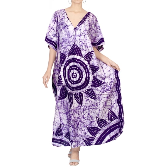 HAPPY BAY Women's Batik Caftan Long Loungewear Dashiki House Dress V Neck Kaftan Sleepwear for Women Nightgown Plus size 2X-3X, Haeather_AA222
